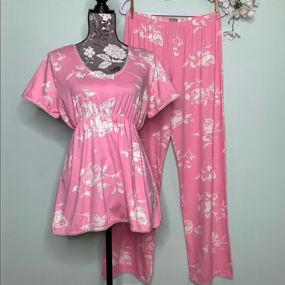 BedHead Pajama Set Baby Doll Rose Print Pink Cream Short Sleeve USA NWT